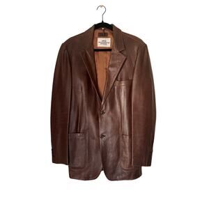 Vintage The Tannery West Brown Leather Blazer Jacket Spain Mens Size 42-M/L